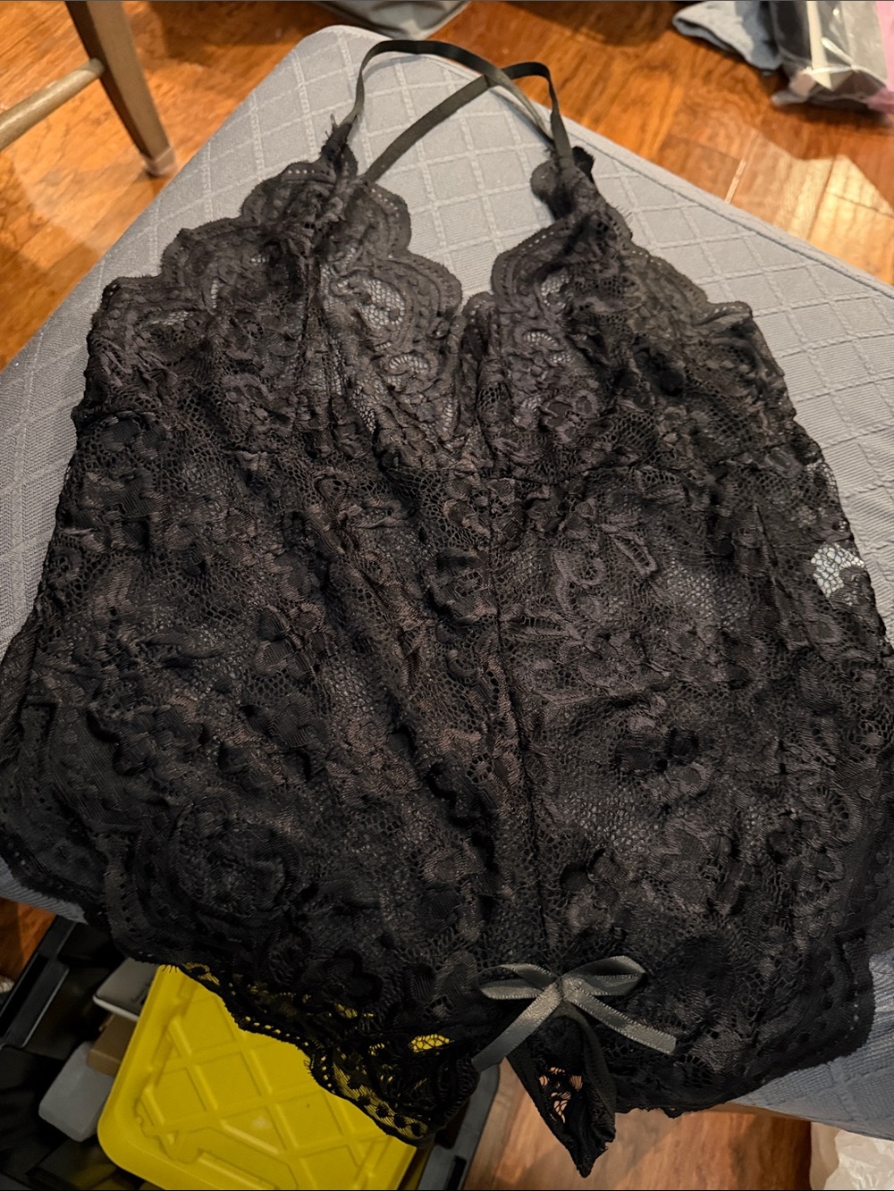 Black Lace Chemise with Scalloped Trim